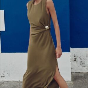 Zara Olive Green Midi Dress - Size XL